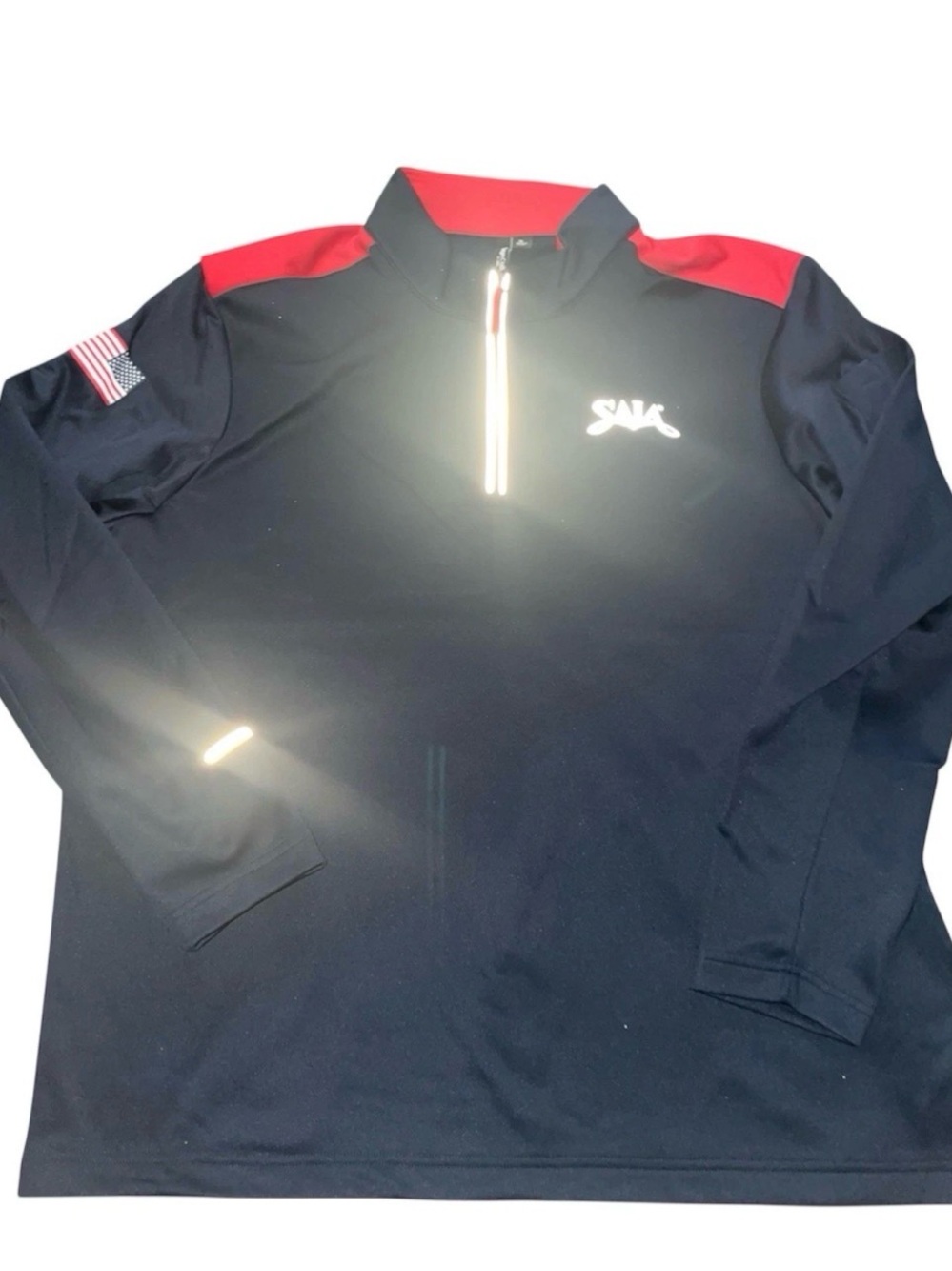 SAIA Quarter-Zip Pullover in Navy with Red Accents